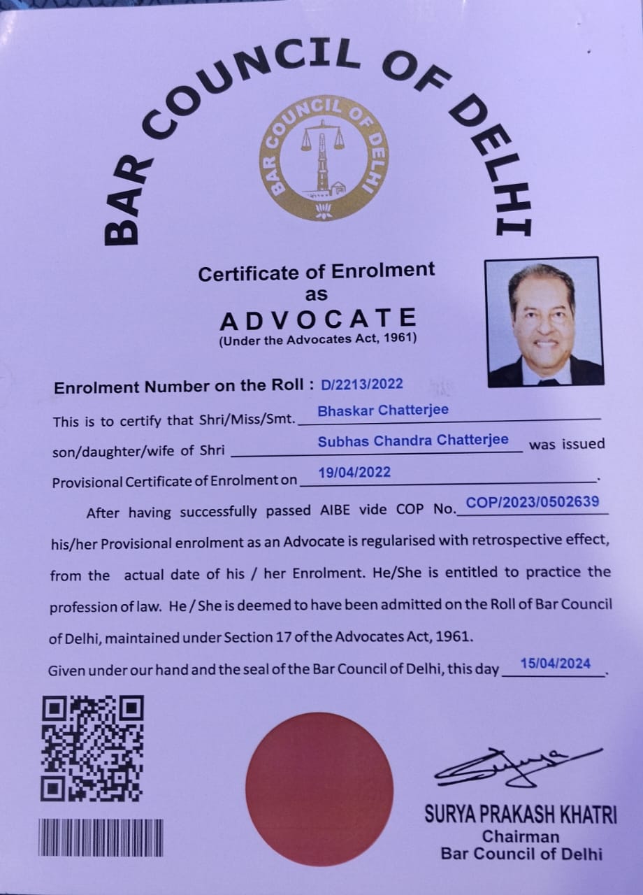 Certificate as Advocate